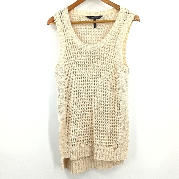 BCBGMAXAZRIA Cream Open Knit High Low Cotton Sweater Vest Size Medium - Picture 1 of 12